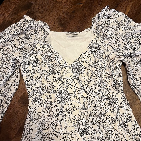 Scotch & Soda Easy Floral Maxi Midi Dress S Boho Coquette Flowy Slit Puff Sleeve - Picture 5 of 16